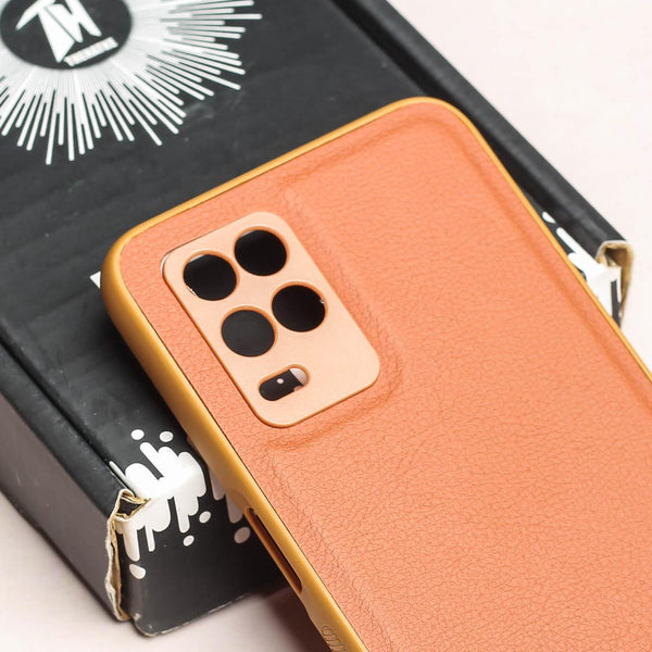 Raised Edges Brown Leather Case for Realme 8 - The Hatke