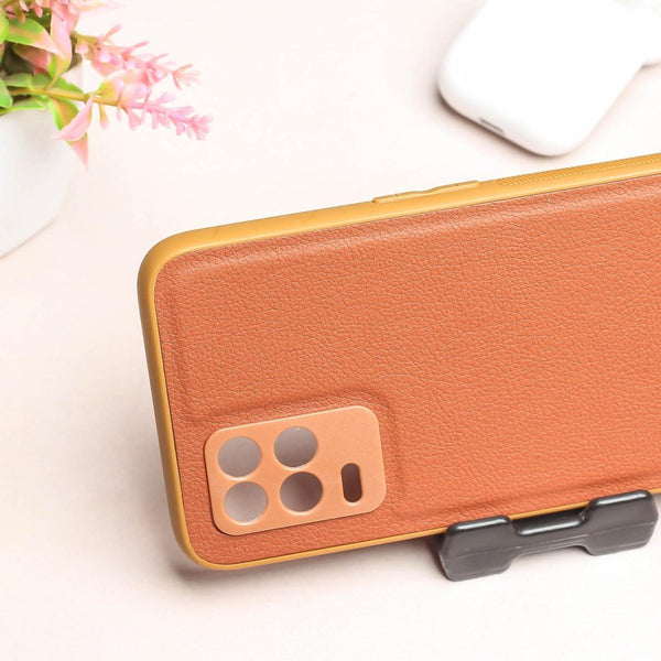Raised Edges Brown Leather Case for Realme 8 - The Hatke