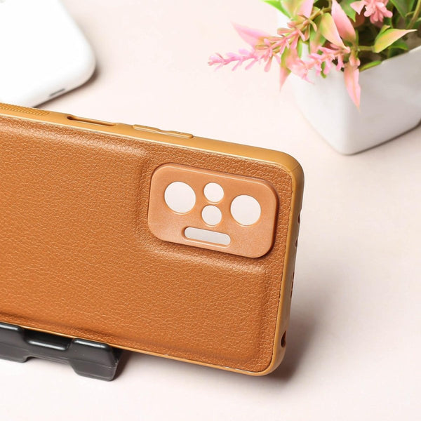 Raised Edges Brown Leather Case for Redmi Note 10 Pro - The Hatke