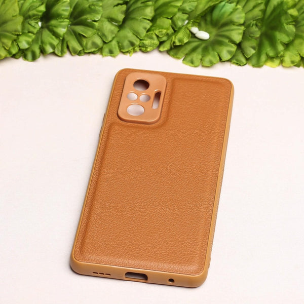 Raised Edges Brown Leather Case for Redmi Note 10 Pro - The Hatke
