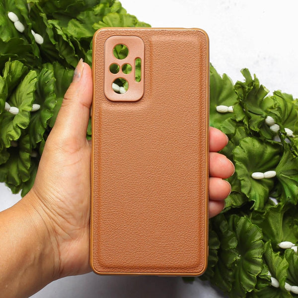 Raised Edges Brown Leather Case for Redmi Note 10 Pro - The Hatke