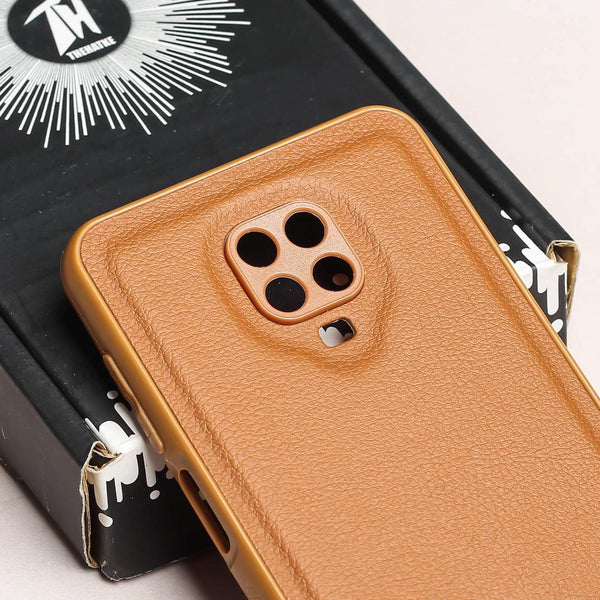 Raised Edges Brown Leather Case for Redmi Note 9 Pro - The Hatke