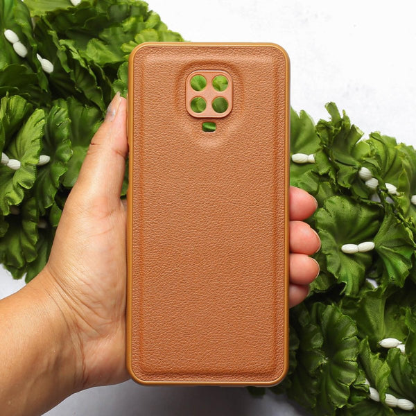 Raised Edges Brown Leather Case for Redmi Note 9 Pro - The Hatke