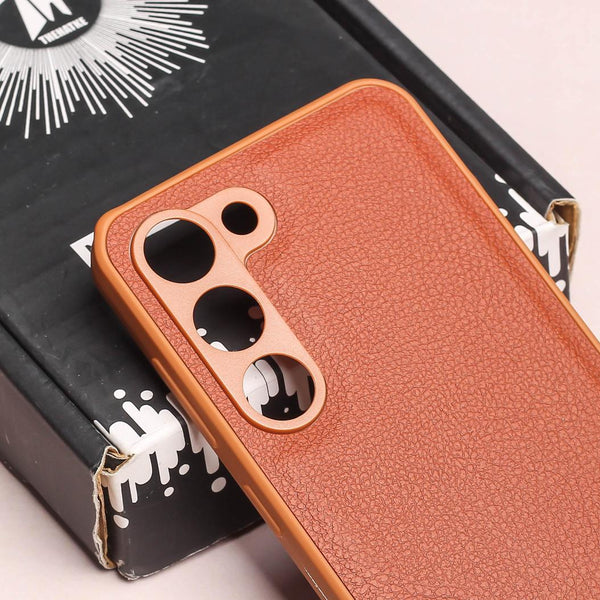 Raised Edges Brown Leather Case for Samsung S23 - The Hatke