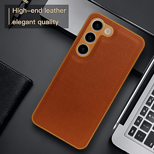 Raised Edges Brown Leather Case for Samsung S23 - The Hatke