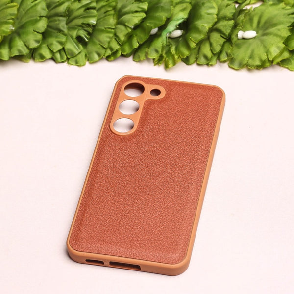 Raised Edges Brown Leather Case for Samsung S23 - The Hatke