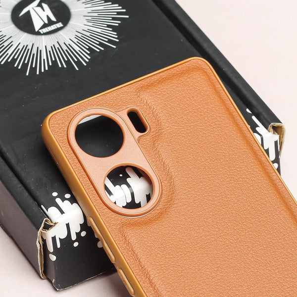 Raised Edges Brown Leather Case for Vivo V29E - The Hatke