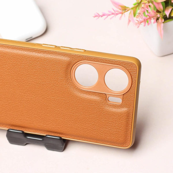 Raised Edges Brown Leather Case for Vivo V29E - The Hatke