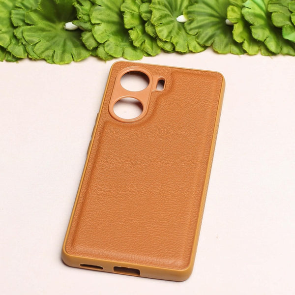 Raised Edges Brown Leather Case for Vivo V29E - The Hatke