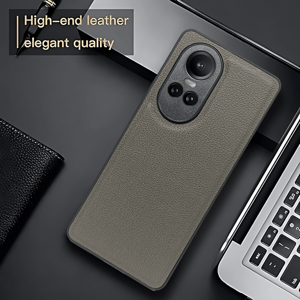 Raised Edges Grey Leather Case for Oppo Reno 10 - The Hatke