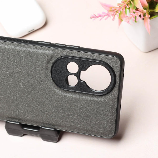 Raised Edges Grey Leather Case for Oppo Reno 10 - The Hatke