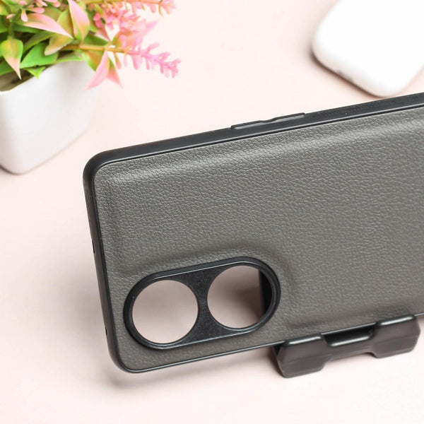 Raised Edges Grey Leather Case for Oppo Reno 8t - The Hatke