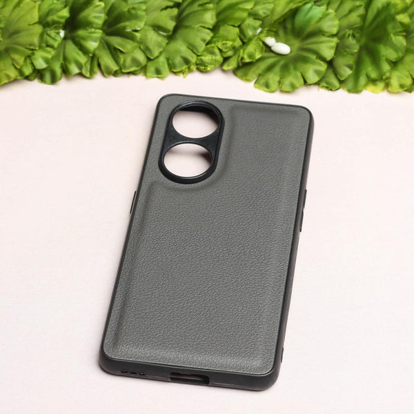 Raised Edges Grey Leather Case for Oppo Reno 8t - The Hatke