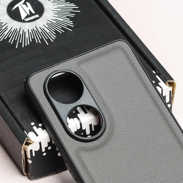 Raised Edges Grey Leather Case for Oppo Reno 8t - The Hatke