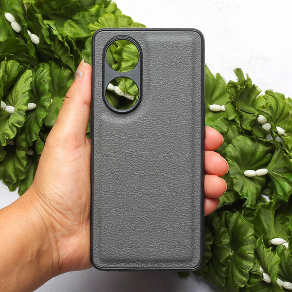 Raised Edges Grey Leather Case for Oppo Reno 8t - The Hatke