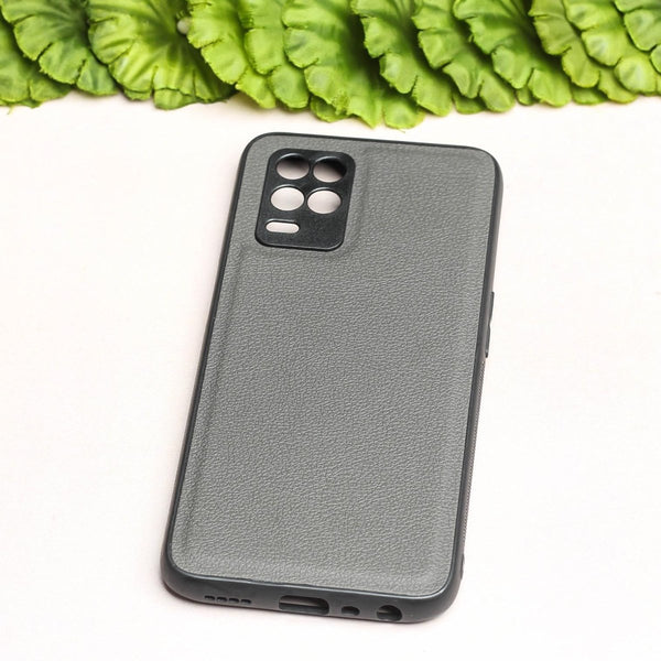 Raised Edges Grey Leather Case for Realme 8 - The Hatke