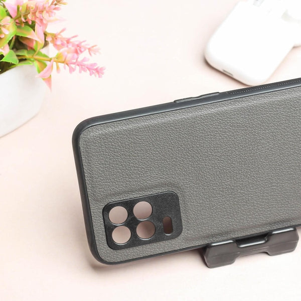 Raised Edges Grey Leather Case for Realme 8 - The Hatke