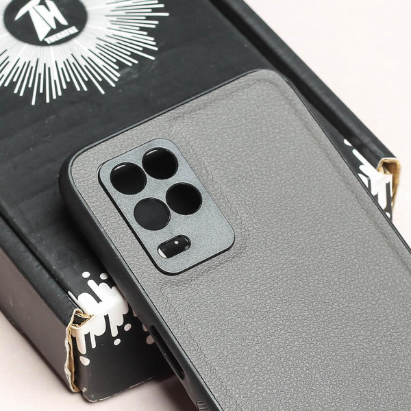 Raised Edges Grey Leather Case for Realme 8 - The Hatke