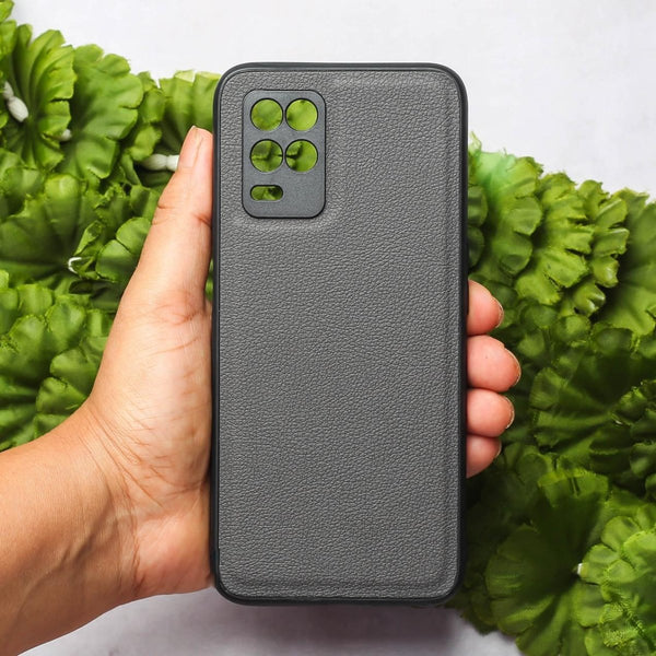 Raised Edges Grey Leather Case for Realme 8 - The Hatke