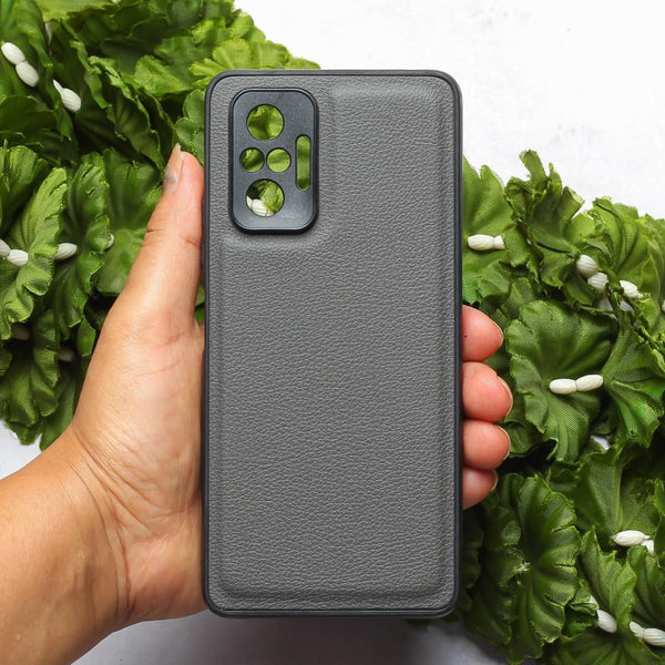 Raised Edges Grey Leather Case for Redmi Note 10 Pro - The Hatke