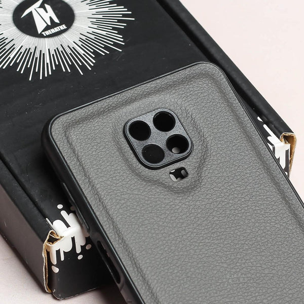 Raised Edges Grey Leather Case for Redmi Note 9 Pro - The Hatke