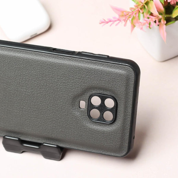Raised Edges Grey Leather Case for Redmi Note 9 Pro - The Hatke