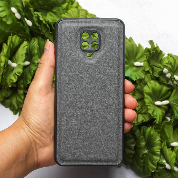 Raised Edges Grey Leather Case for Redmi Note 9 Pro - The Hatke