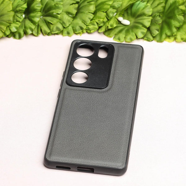 Raised Edges Grey Leather Case for Vivo V29 - The Hatke