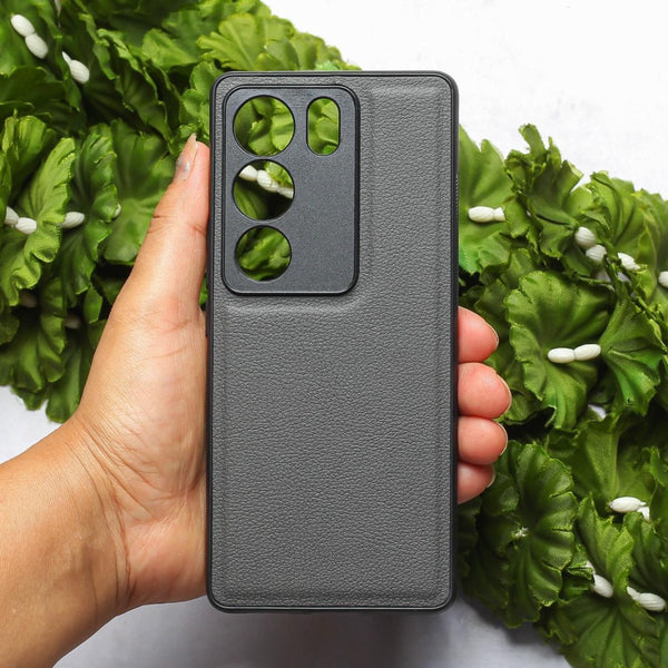 Raised Edges Grey Leather Case for Vivo V29 - The Hatke