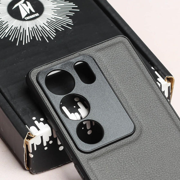 Raised Edges Grey Leather Case for Vivo V29 - The Hatke