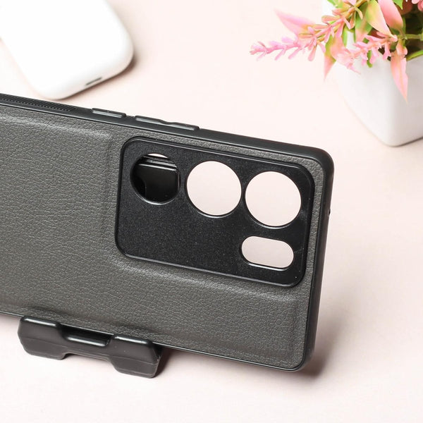 Raised Edges Grey Leather Case for Vivo V29 - The Hatke