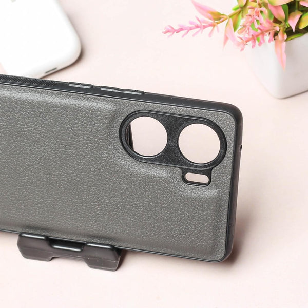Raised Edges Grey leather Case for Vivo V29e - The Hatke