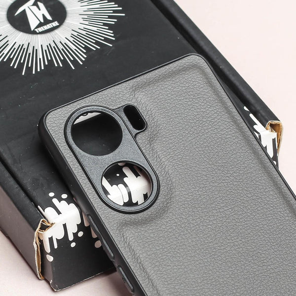 Raised Edges Grey leather Case for Vivo V29e - The Hatke