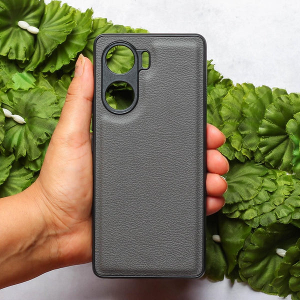 Raised Edges Grey leather Case for Vivo V29e - The Hatke