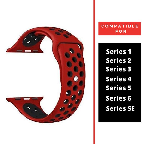 Red Black Dotted Silicone Strap For Apple Watch Series 1 (42mm/44mm/45mm/46mm/49mm) - The Hatke