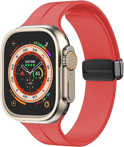 Red Magnetic Clasp Adjustable Strap For Apple Watch SERIES 5 (42mm/44mm/45mm/46mm/49mm) - The Hatke
