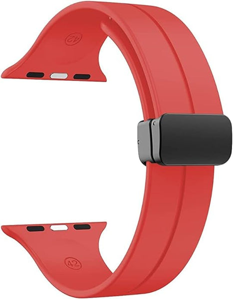 Red Magnetic Clasp Adjustable Strap For Apple Watch SERIES 7 (42mm/44mm/45mm/46mm/49mm) - The Hatke