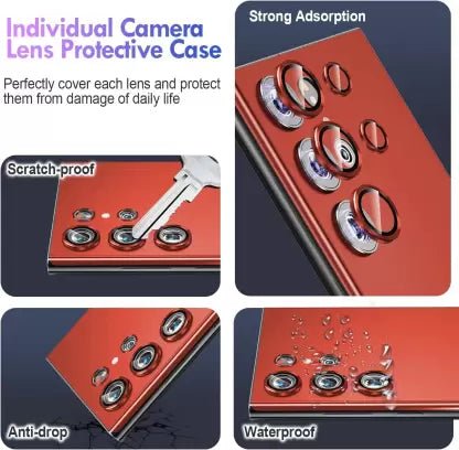 Red Metallic camera ring lens guard for Samsung S22 Ultra - The Hatke