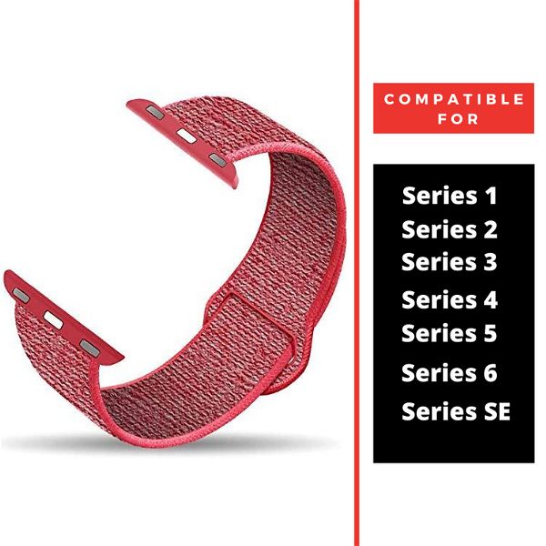 Red Nylon Strap For Apple Watch Series 5 (38mm/40mm/41mm) - The Hatke