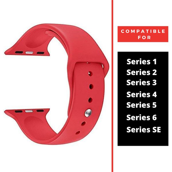 Red Plain Silicone Strap For Apple Watch Series 3 (38mm/40mm/41mm) - The Hatke