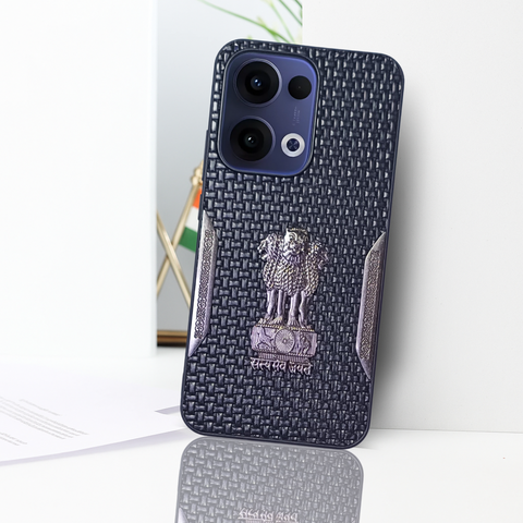 Black (Design 7) Satyameva Jayate embossed Leather Case for Oppo Reno 13