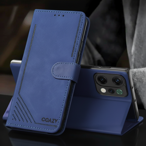 Velvet Dark Blue Flip Leather Case for Oppo Reno 14