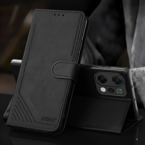 Velvet Black Flip Leather Case for Oppo Reno 14