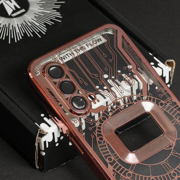 Rose Gold Watch Machine Logo Cut Transparent Case for Oneplus Nord CE - The Hatke