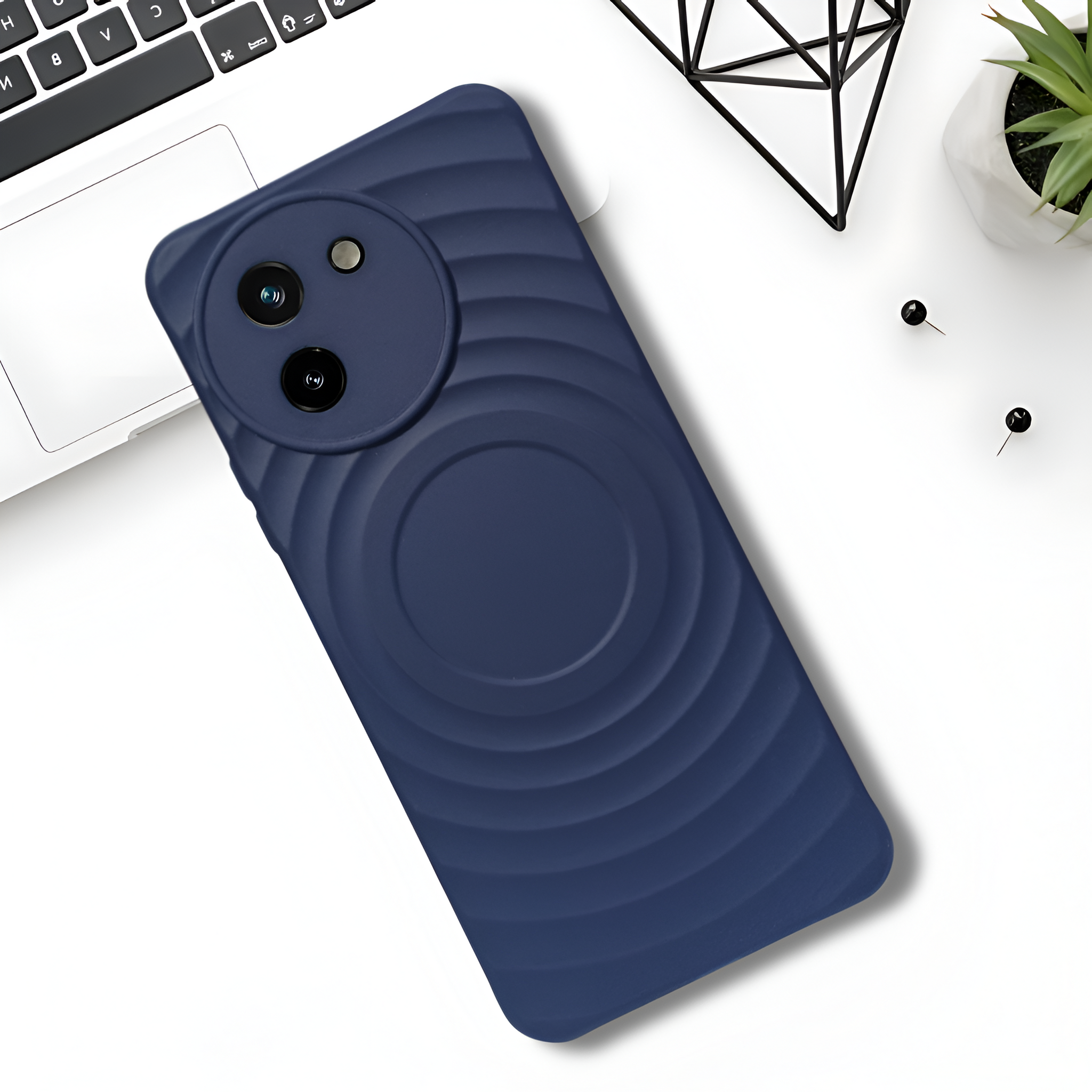 Dark Blue Round Wave Silicone Case for Vivo T3X