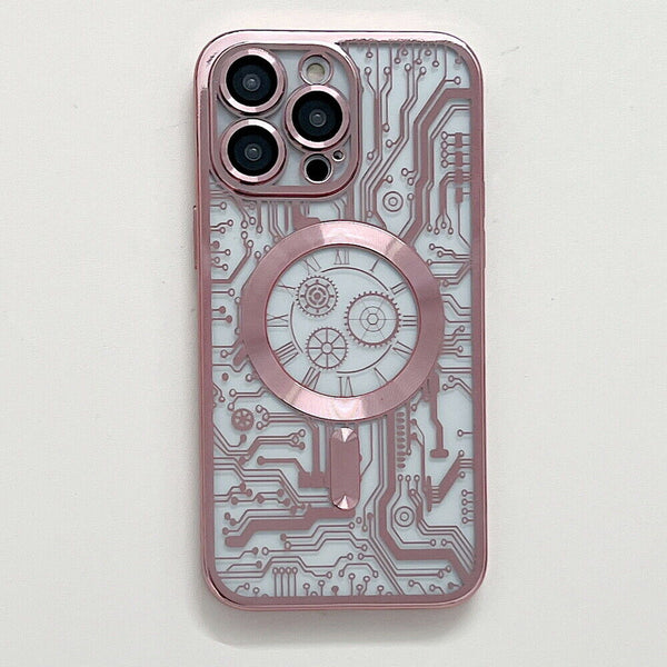 Pink 6D Watch Chrome Logo Cut Transparent Case for Apple iphone 14 Pro Max