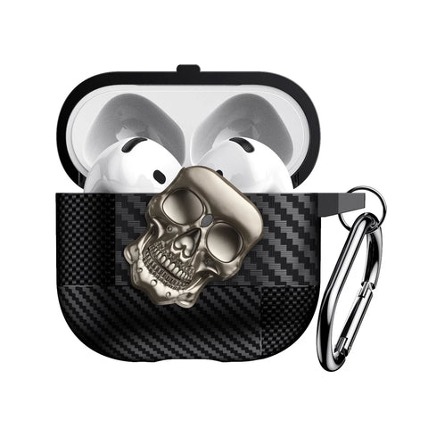 Carbon Fiber Skin Metal Skull Case For Apple Airpods Pro 2