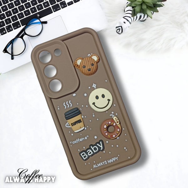 Brown COFFEE (ALWAYS HAPPY) Silicone case for Samsung S23