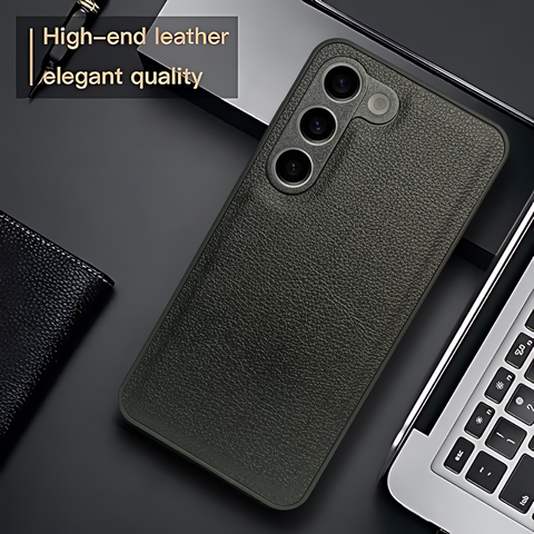 Raised Edges Black Leather Case for Samsung S23