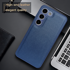 Raised Edges Blue Leather Case for Samsung S23